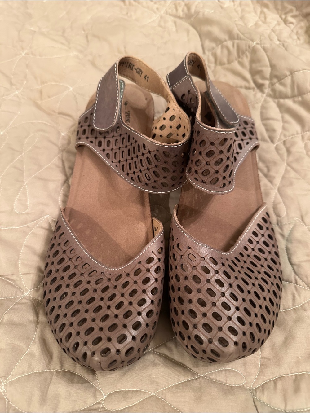 Spring Step Taupe Perforated Mary Jane Flats